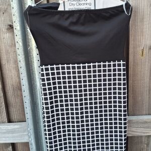 Black and White Strapless Pencil Dress Midi Length